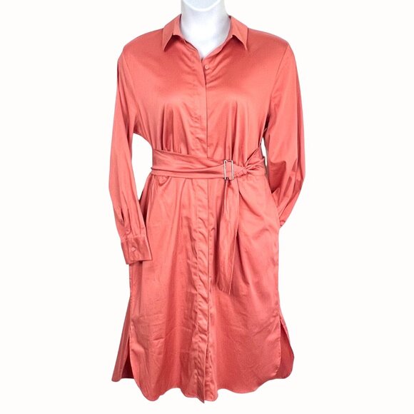 Eva Mendes NY&C XXL Coral Belted Button-Front Cotton Blend Shirt Dress NWT - Picture 1 of 16